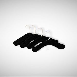 Set of 4 black crocheted covered hangers. Anti slip, anti shoulder marks.